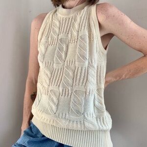 Isaac Mizrahi Cream Thick Knit Sleeveless Top XXL Sweater Mock Neck Boho Ivory